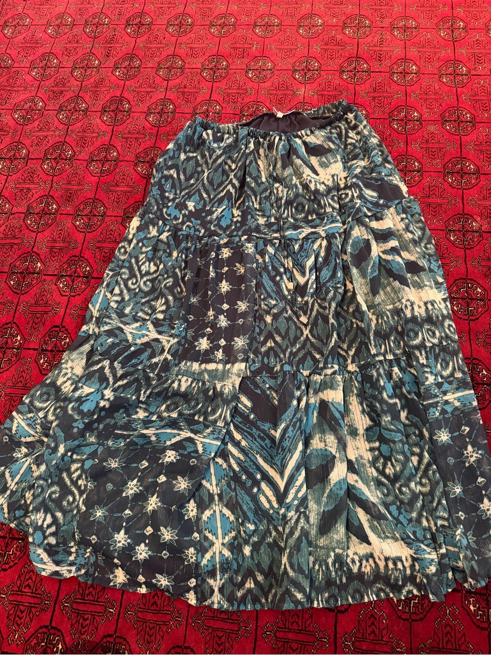 Boho Patchwork Maxi Skirt - Blue Pattern
